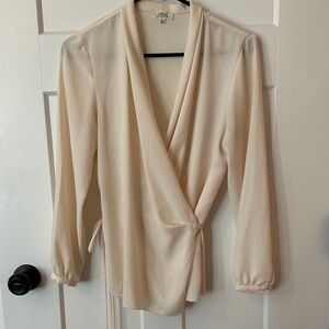 Aritzia Cream Long Sleeve Wrap Blouse